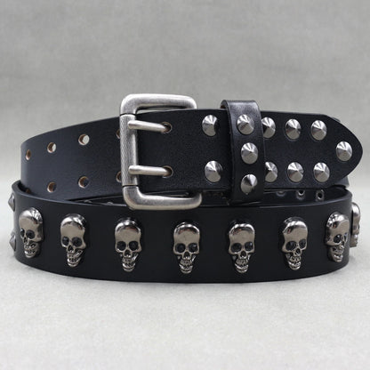 Men’s Designer Rivet Belt – Genuine Cowhide Leather Punk Rock Pin Belt for Jeans, Luxury Black Leather Belt
