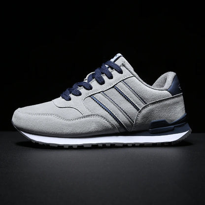 Men's Casual Artificial Leather Sneakers – Lightweight Breathable Lace-Up Flats for Spring & Outdoor Wear
