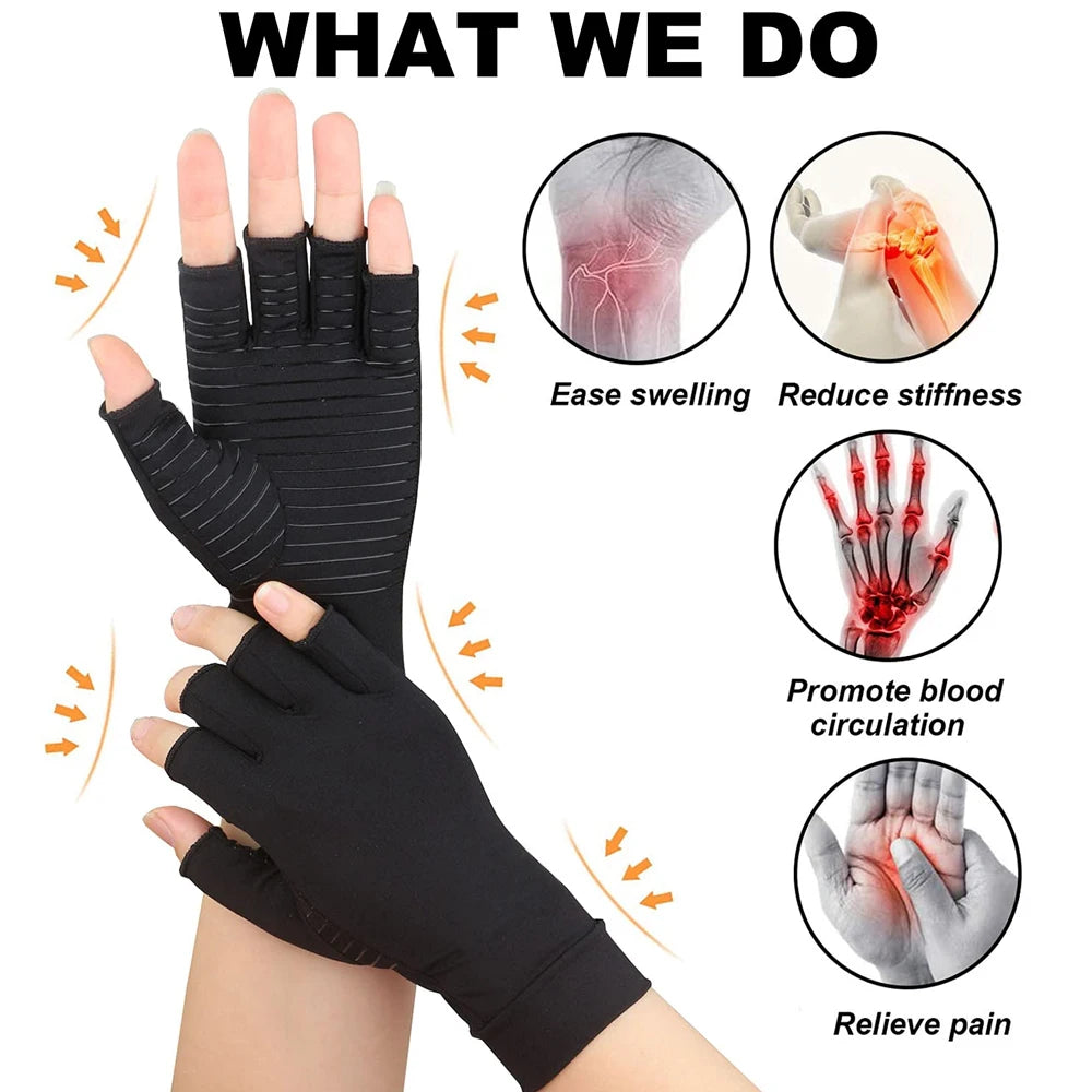 Copper Arthritis Compression Gloves – Fingerless Hand Support for Pain Relief, Swelling & Carpal Tunnel