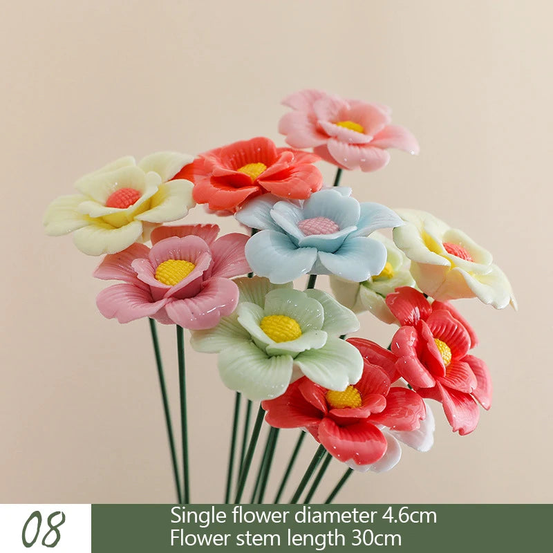 5PCS Handmade Ceramic Flowers – High-Temperature Simulation Eternal Life Flower Decorations, Creative Home & Gift Decor