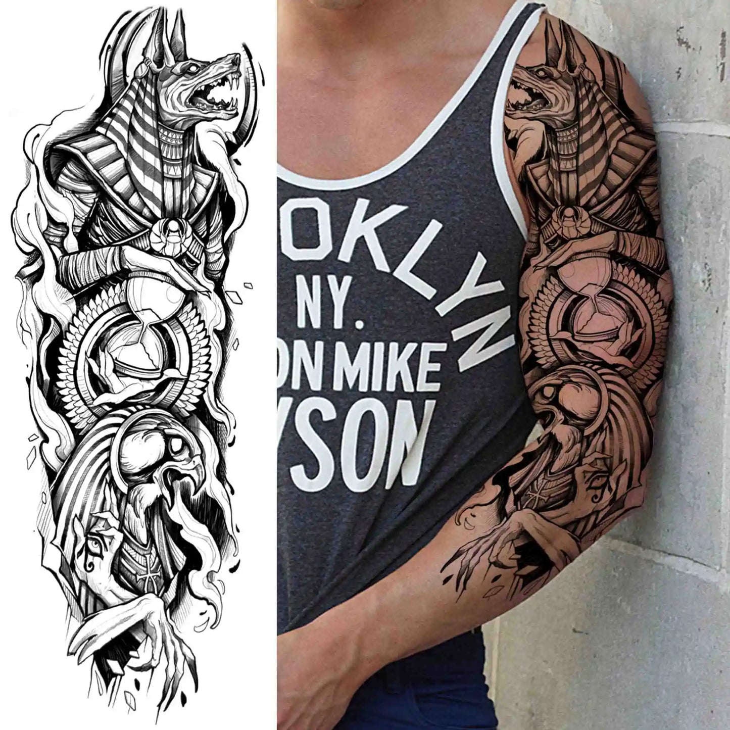 Full Arm Temporary Tattoo Sleeve - Realistic Warrior Lion Tiger Flower & Maori Design Fake Tattoos