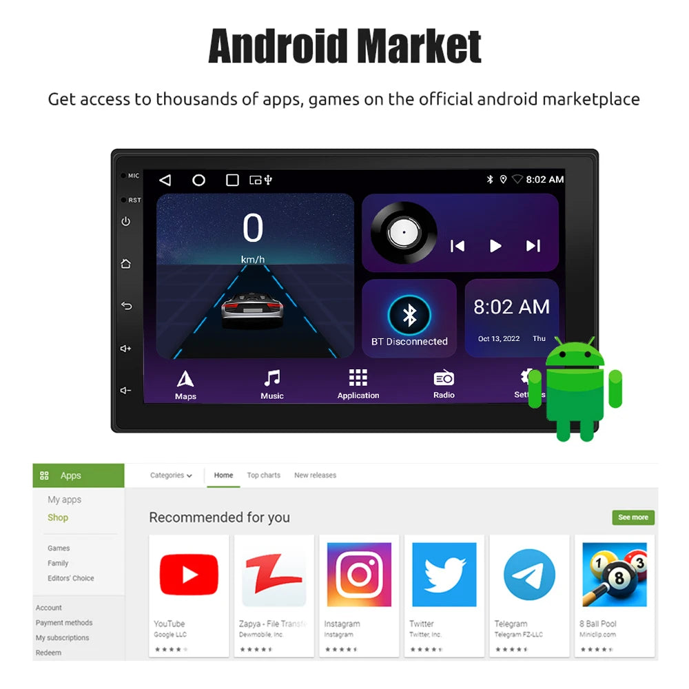 ESSGOO 2-Din Android Car Radio — 7/9/10" CarPlay Multimedia Player with GPS, Stereo Video Player for Tesla-Style, Nissan & Hyundai