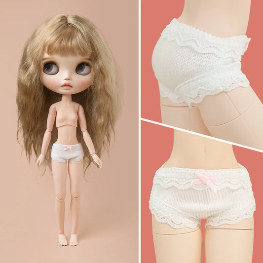 Blythe Doll Panties – Cute Pink Bow Lace Leggings & White Pants for Ymy, Licca, Azone, Ob22/24/27 Dolls, Doll Clothes Accessories