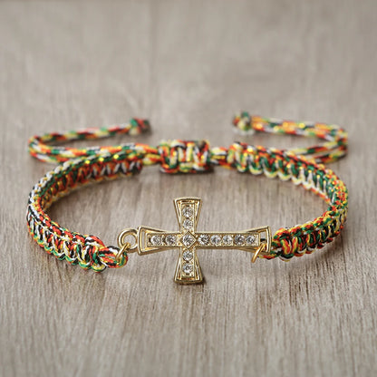 Red Crystal Cross Bracelet - Jesus Prayer Meditation Braided Healing Jewelry Gift for Couples