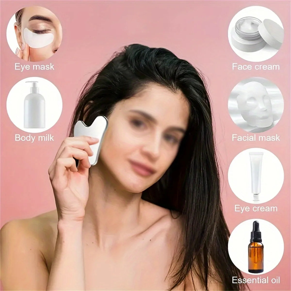 Stainless Steel Facial Gua Sha Tool — Silver Metal Beauty Massage Board for Skincare & Relaxation