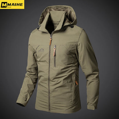 Men’s Waterproof Military Windbreaker Jacket - Hooded Autumn Outdoor Hiking, Biking & Casual Bomber Coat