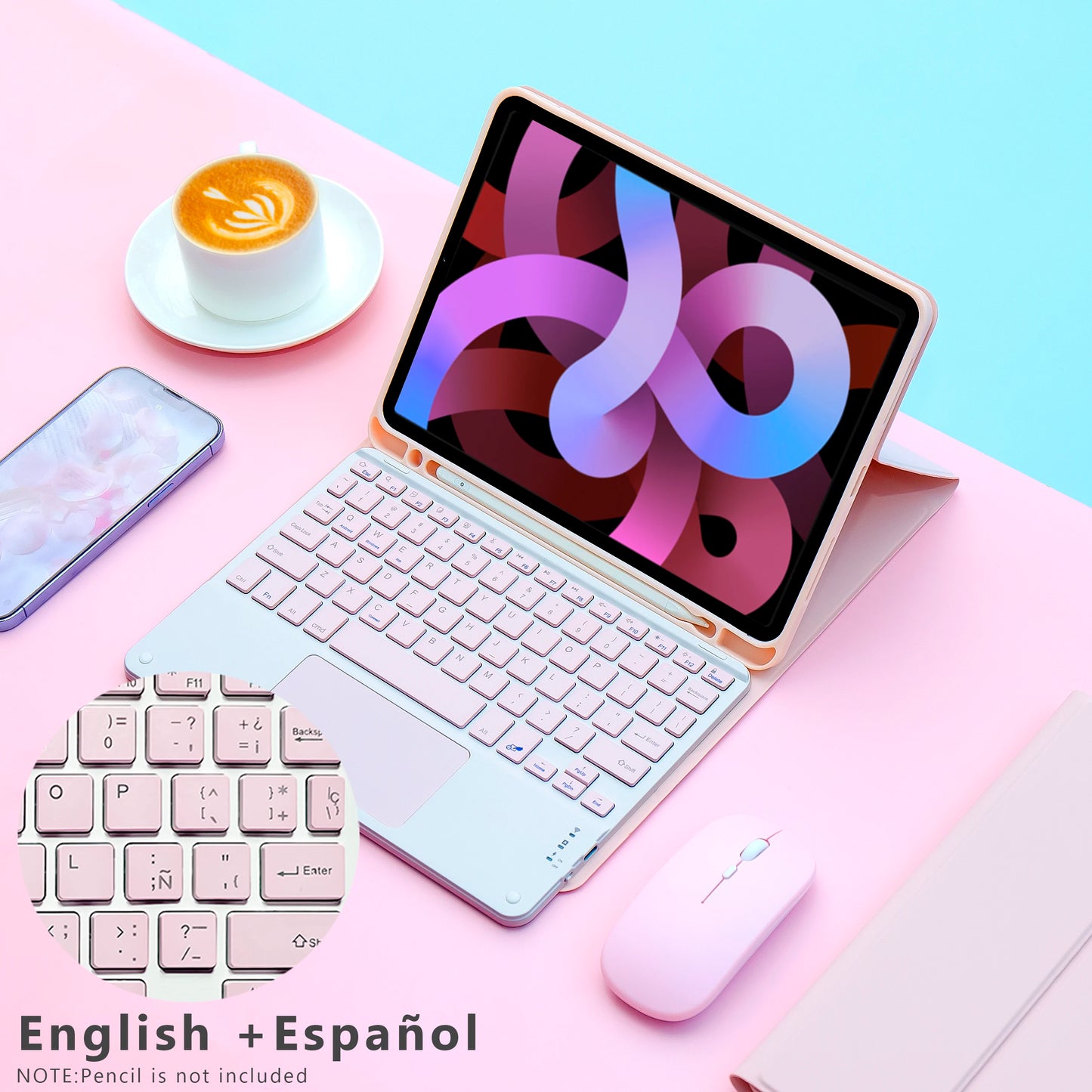 Magic Keyboard & Wireless Mouse Case for iPad — Compatible with iPad 9th Gen, 10.2-inch (7th/8th), iPad Pro 11 M4, Air M3, and Air 4/5 10th Gen