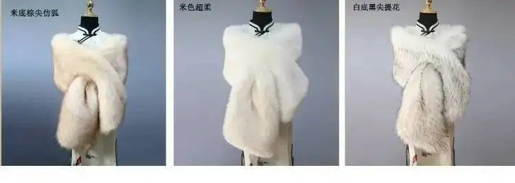 32-Color Luxury Faux Fox Fur Shawl – Women’s Plush Winter Scarf, Wrap & Cape for Wedding & Coat