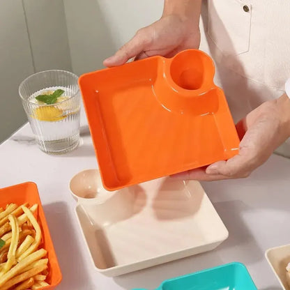 Versatile 2-Grid Snack Dish: French Fries & Dumpling Plate with Ketchup and Vinegar Compartments - Ideal for Dumplings, Desserts, and Spices