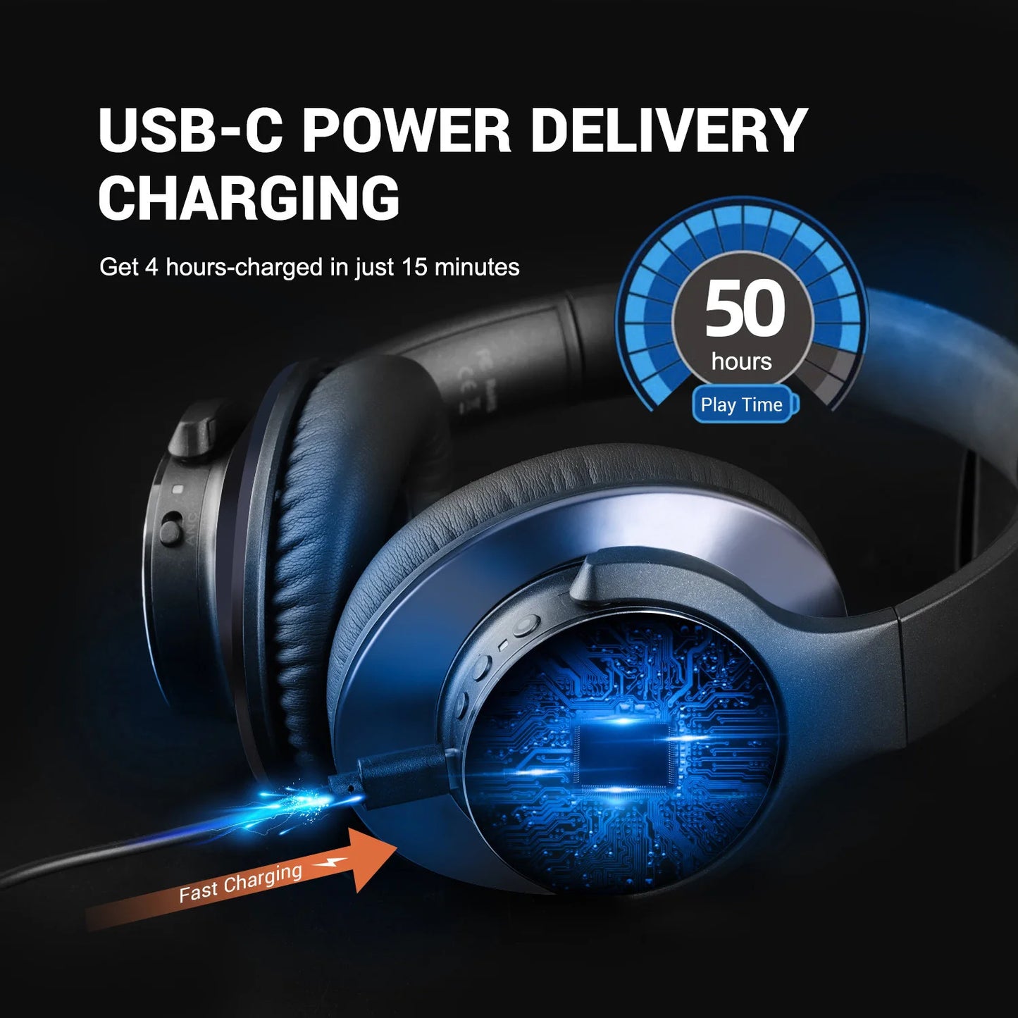 Oneodio A10 Bluetooth 5.4 Headphones - Hybrid Active Noise Cancelling, Hi-Res Audio, Over-Ear Wireless Headset with 5-Mic ANC
