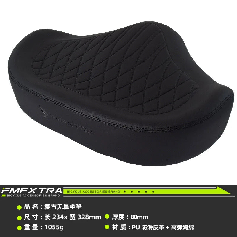 Noseless Bike Seat Cushion - Wide Extra-Padded Comfort Saddle for Men & Women, Oversized Bicycle Seat for Peloton & Indoor Bikes
