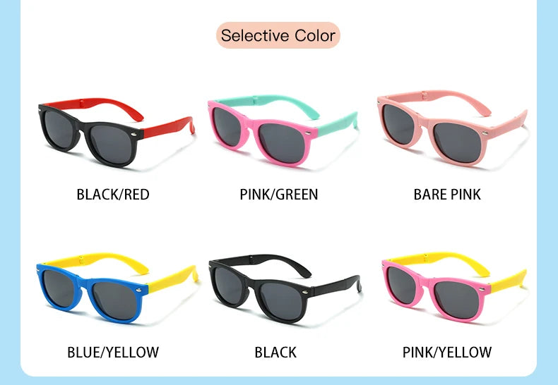 WarBlade Foldable Kids Sunglasses – Polarized UV400 Flexible Square Shades for Boys & Girls