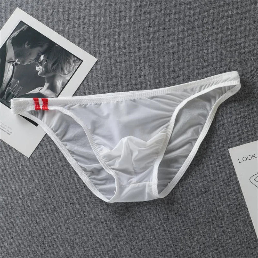 Men’s Ice Silk Low Waist Underwear – Breathable Translucent Comfort Bikini Briefs with Support Pouch (M–XXL) Fitness Fit