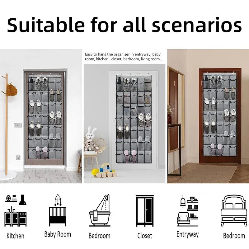 Over The Door Shoe Organizer - 12/24 Grid Large Mesh Pocket Hanging Rack for Closet Storage & Shoe Holder