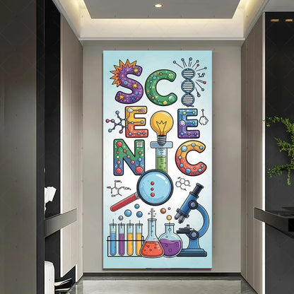 Chemistry Lab Door Cover Backdrop – Science Experiment Party Decoration & Photography Props with Laboratory Equipment Theme