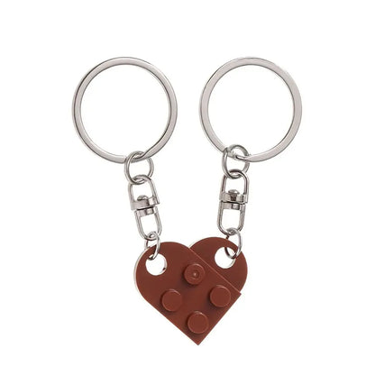 Love Heart Brick Keychain - Matching Couple Key Ring, Building Block Jewelry Gift for Birthdays