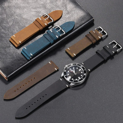 Calfskin Genuine Leather Watch Band – Black, Blue & Dark Brown Straps for Smartwatches, 18mm-24mm Accessories