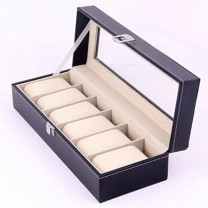 DELESYS PU Leather Watch Box — 2/3/4/5/6/8/10/12 Slot Traditional Style Storage Case with Lock, Gift Watch Organizer