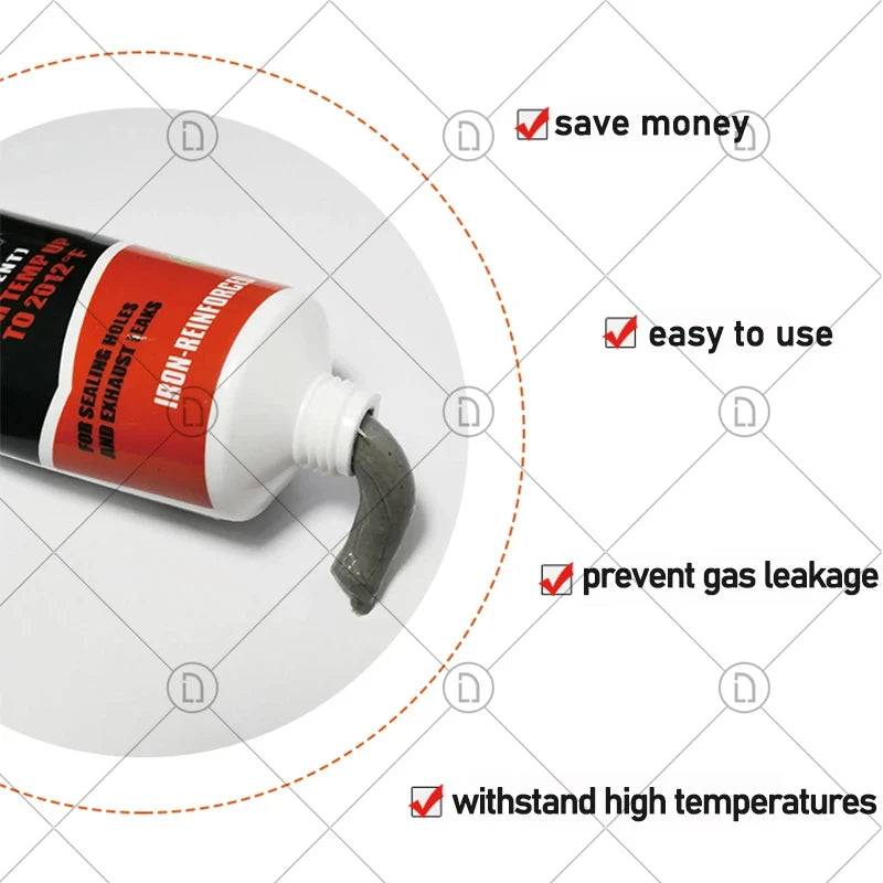 High-Temperature Sealant Paste Glue - Car Exhaust Pipe, Tailpipe, Muffler & Motorcycle Repair Tool for Automotive Metal
