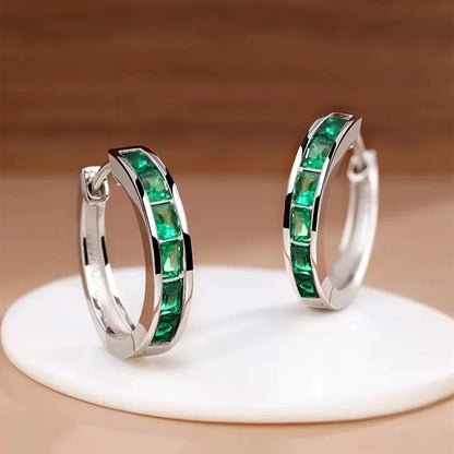 Huitan Classic Princess Square CZ Hoop Earrings for Women – Simple & Elegant Versatile Jewelry Accessories