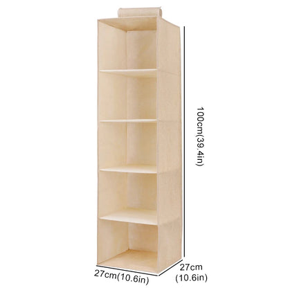 Cotton Linen Hanging Storage Bag with Drawers — Collapsible Wardrobe Organizer Box and Clothes Holder Shelves