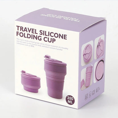 350ML Food-Grade Silicone Folding Cup with Lid - Reusable, Portable Coffee Cup for Hot Drinks, Ideal for Travel and Camping