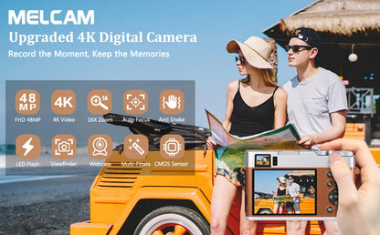 4K Digital Camera – 48MP Auto Focus Vlogging Camera for YouTube, Anti-Shake Video with Viewfinder, Flash & Dial