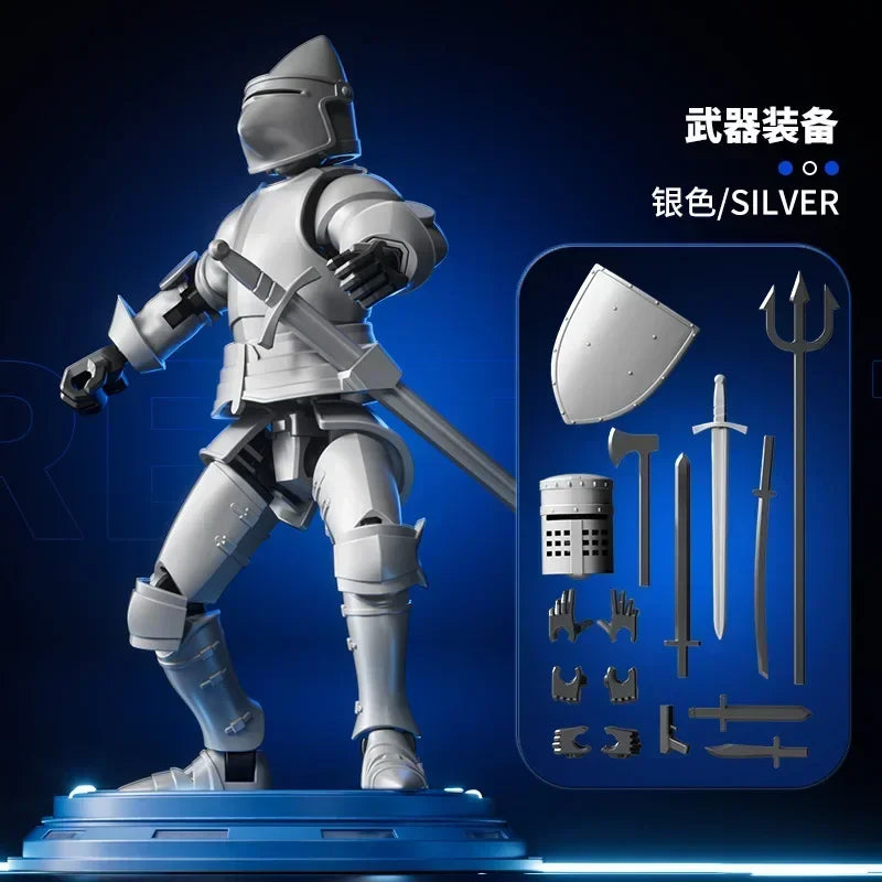 Knight Action Figures Paladin - 13-Jointed Movable Shapeshift Robot, 3D Printed Mannequin Character Toy, Kids Gifts