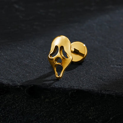 Right Grand ASTM F136 Titanium 16G Ghost Face Flat Back Earring – Halloween CZ Cartilage Stud for Helix, Labret & Nose Piercing Jewelry
