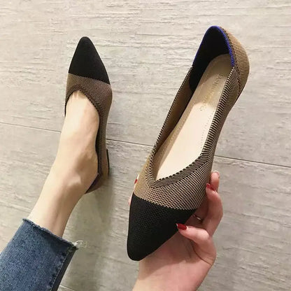Women’s Pointed Flat Shoes - Comfortable Knitted Elastic Casual Fashion Shoes for Spring & Autumn Wear