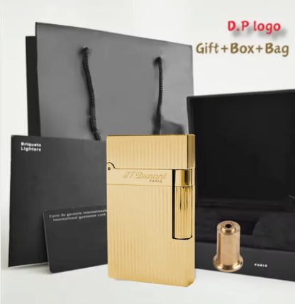 JT.Dunant Luxury Brass Gas Lighter - Refillable Butane Cigarette & Cigar Accessory with Vertical Pattern Design