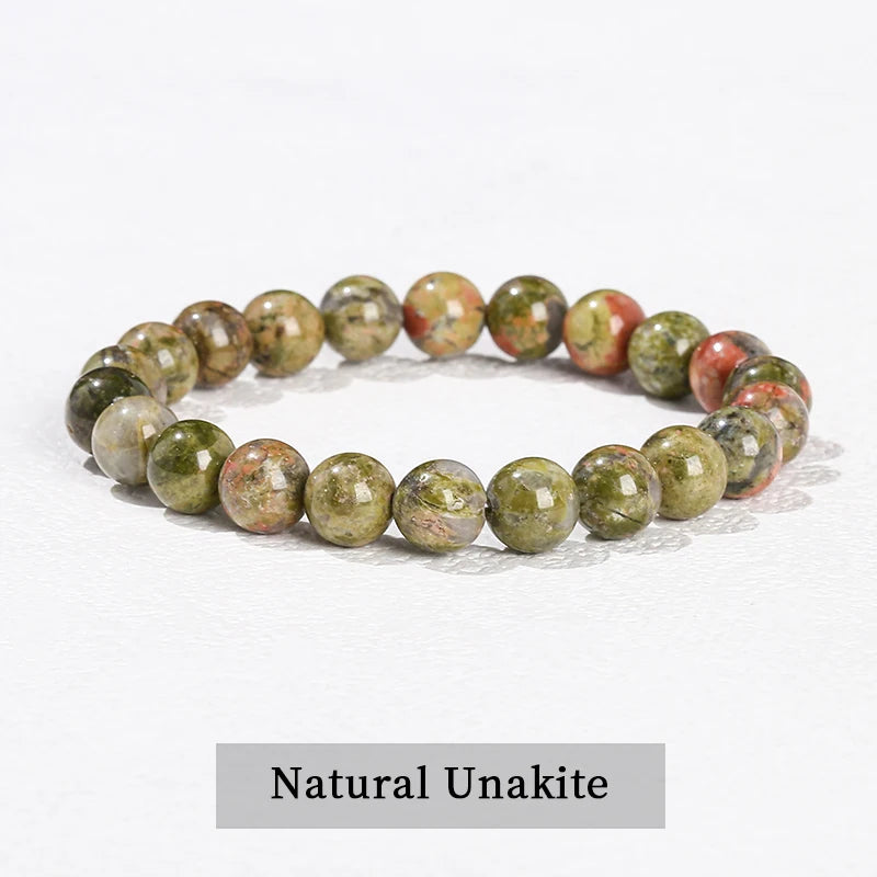 Natural Stone Beaded Bracelet - Obsidian, Fluorite & Quartz Healing Stretch Jewelry for Men & Women