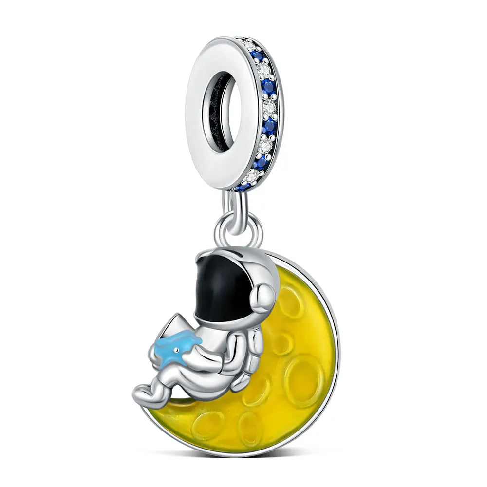 925 Sterling Silver Robot & Sea Turtle Charms Pendant — Moon Bead Bracelet Accessory, DIY Fashion Jewelry Gift for Women