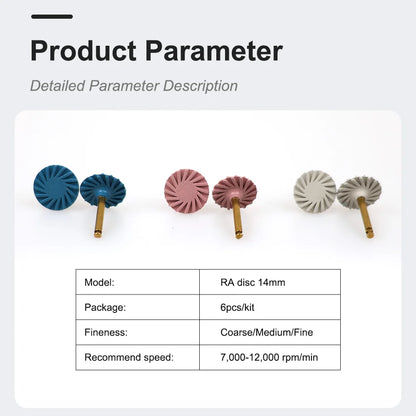 6pcs Dental Rubber Polisher Kit – Composite Resin Diamond Polishing Discs, 14mm Spiral Flex Wheels
