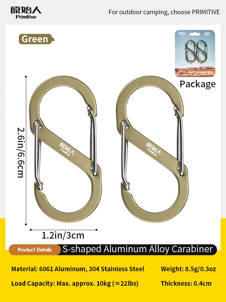 PRIMITIVE Aluminum Alloy Carabiner - Heavy Duty Dual Lock S-Biner Keychain Hook