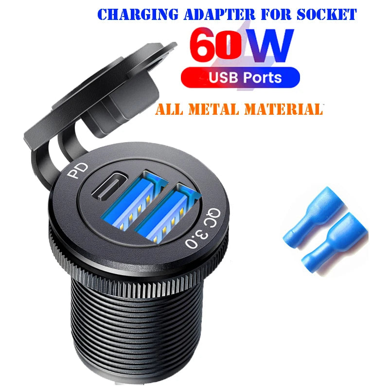 Type-C Built-in USB Car Charger Socket QC3.0 Fast Charging Aluminum Metal Power Outlet Adapter for Audi A1 A3 A4 A5 A6 A7 A8 Universal Fit