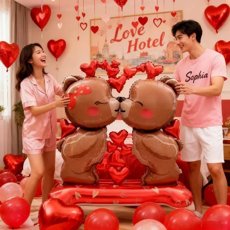 60in Standing Teddy Bear Balloon – Cute Love-Shaped Decoration for Romantic Valentine’s Day, Proposal, Wedding & Birthday Party