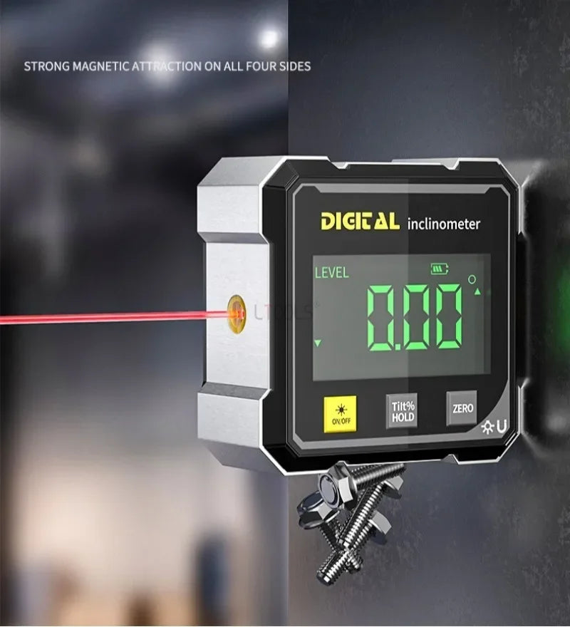 Pocket Digital Level Protractor — Professional 360° Magnetic Inclinometer with Digital Display & Laser Angle Gauge