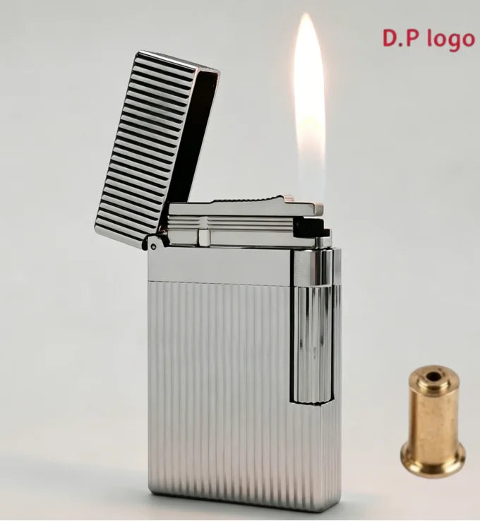 JT.Dunant Luxury Brass Gas Lighter - Refillable Butane Cigarette & Cigar Accessory with Vertical Pattern Design