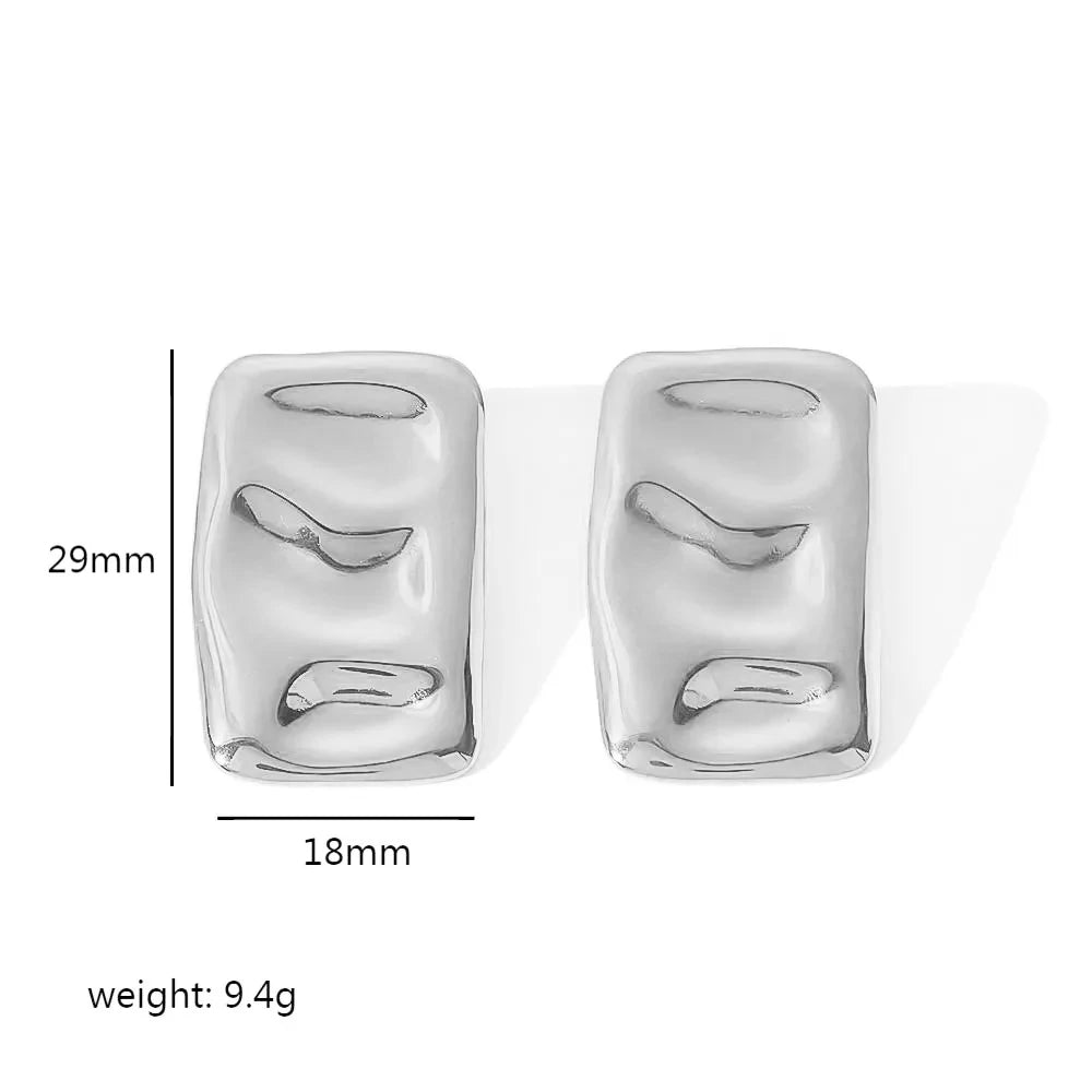 CARLIDANA 18K Gold Plated Titanium Steel Square Earrings – Waterproof Wrinkle-Shaped Jewelry