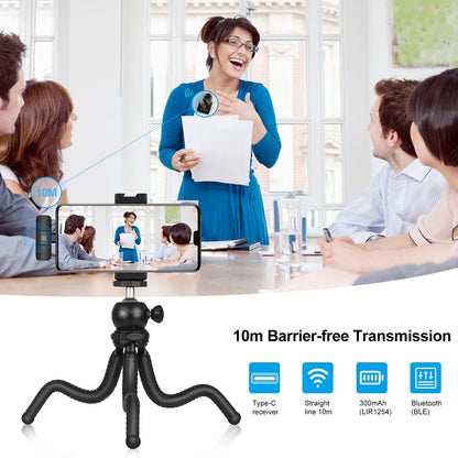 PULUZ Wireless Lavalier Microphone – Dual Mics with 8-Pin & Type-C Receiver for iPhone, iPad, & Android