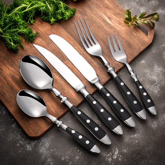 Classic Elegant Stainless Steel Cutlery Set – Fork, Spoon, Knife & Teaspoon Full Dining Steak Dinnerware Collection