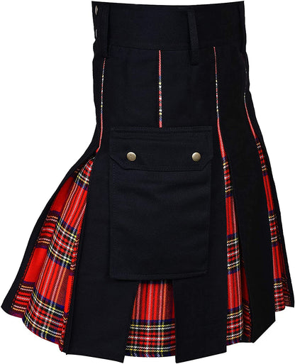 Men's Utility Kilt – 100% Cotton Jeans Hybrid with Modern Box Pleated Tartan, Traditional Design