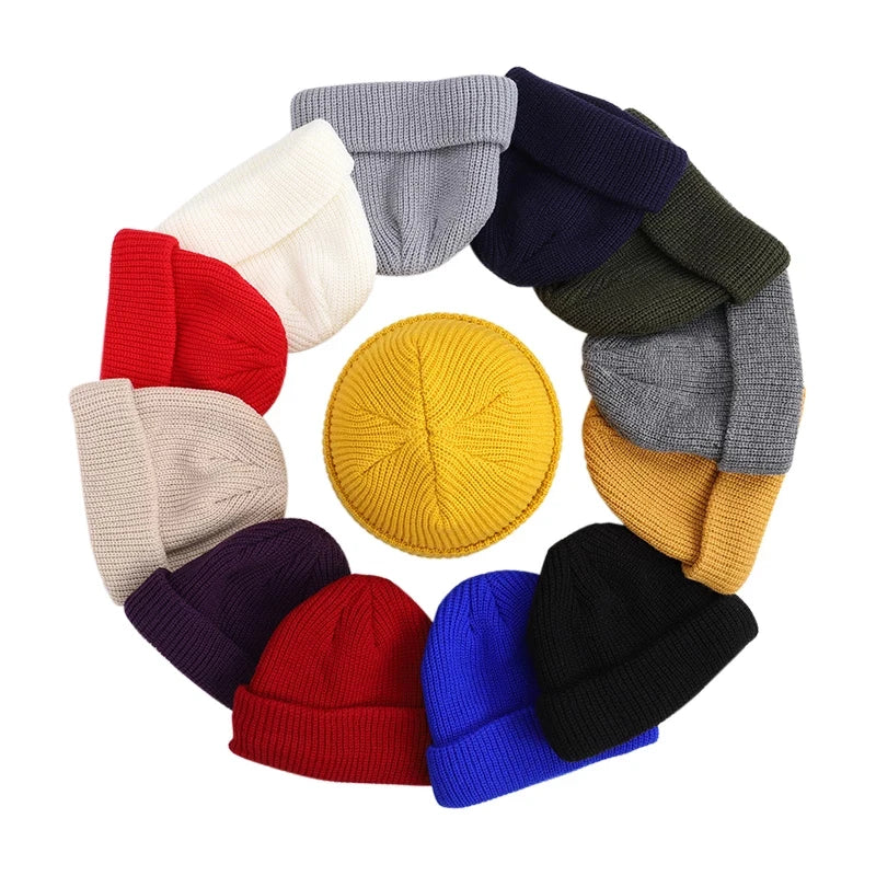 Unisex Solid Color Knit Beanie - Warm Brimless Winter Hat for Men and Women, Hip Hop Style Skullcap