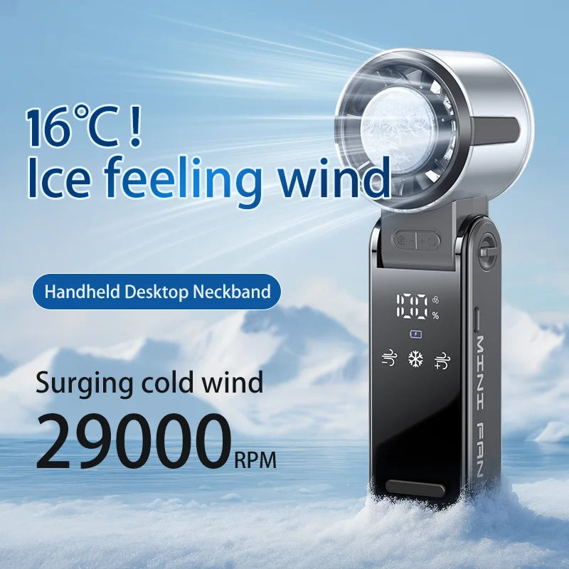 Portable Mini Air Cooler Fan – 29,000 RPM Collapsible Foldable TEC Superconducting Cooling Fan (High-Speed Travel Mini Fan)