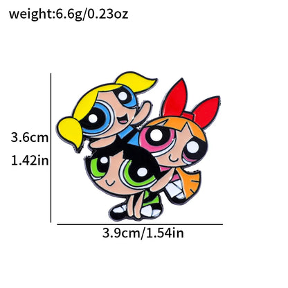 4-Piece Blossom and Bubbles Enamel Pin Set - Funny Cartoon Brooches for Backpacks, Clothing and Gifts