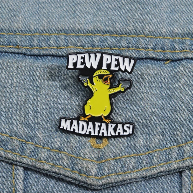 Pew Pew Madafakas Yellow Chick Enamel Pin – Cool Cartoon Brooch for Clothes, Backpacks & Lapels