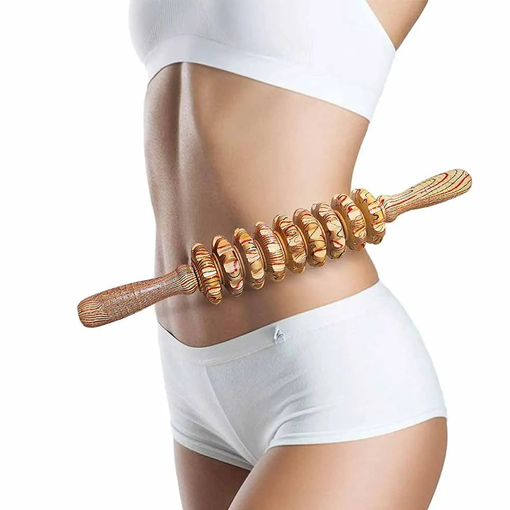 9-Roller Wooden Massage Stick – Handheld Manual Massager for Cellulite & Muscle Pain Relief