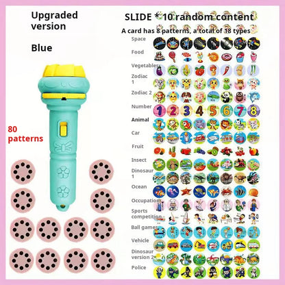 80-Pattern LED Projection Flashlight for Kids - Animal Story Projector and Early Learning Puzzle Toy for Bedtime Education