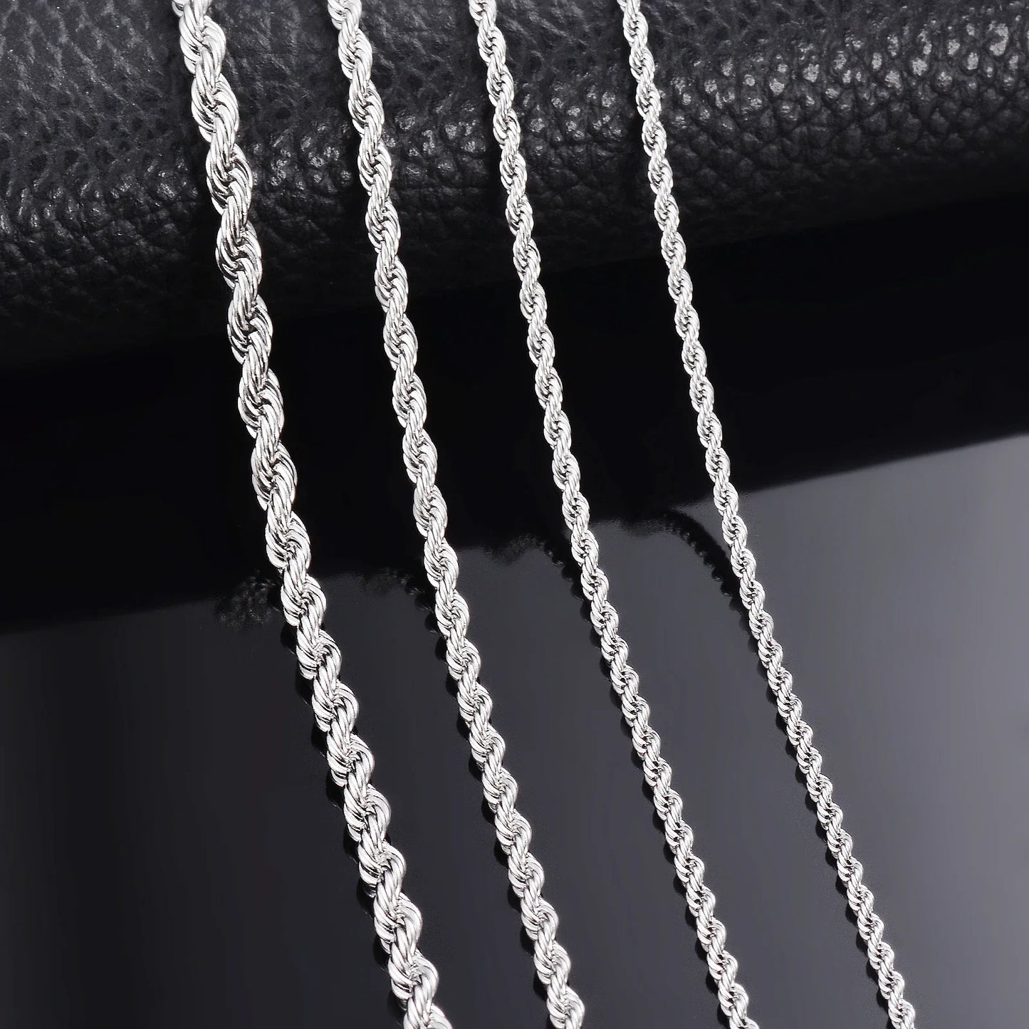 925 Sterling Silver Rope Chain Necklace & Bracelet — 2mm/3mm/4mm Width for Men & Women, Fashion Jewelry